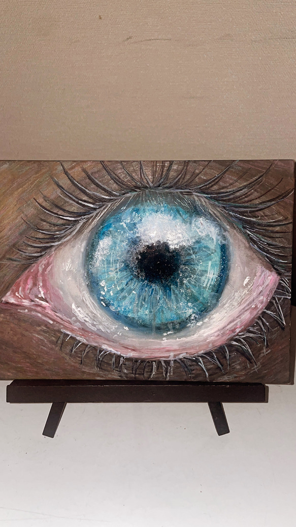 深淵をのぞく瞳 （目の絵/原画/絵画/アート/一点もの/青い目/幸せ