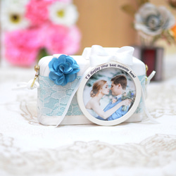 結婚祝いのプレゼントに｜名入れ対応のカメラ型フォトフレーム｜ハンドメイド・写真セット可能 3枚目の画像