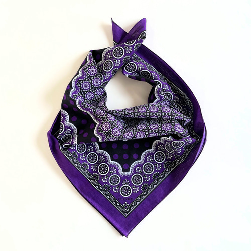 フランスヴィンテージ柄大判〈ガーゼ〉ハンカチーフ（Royal PURPLE