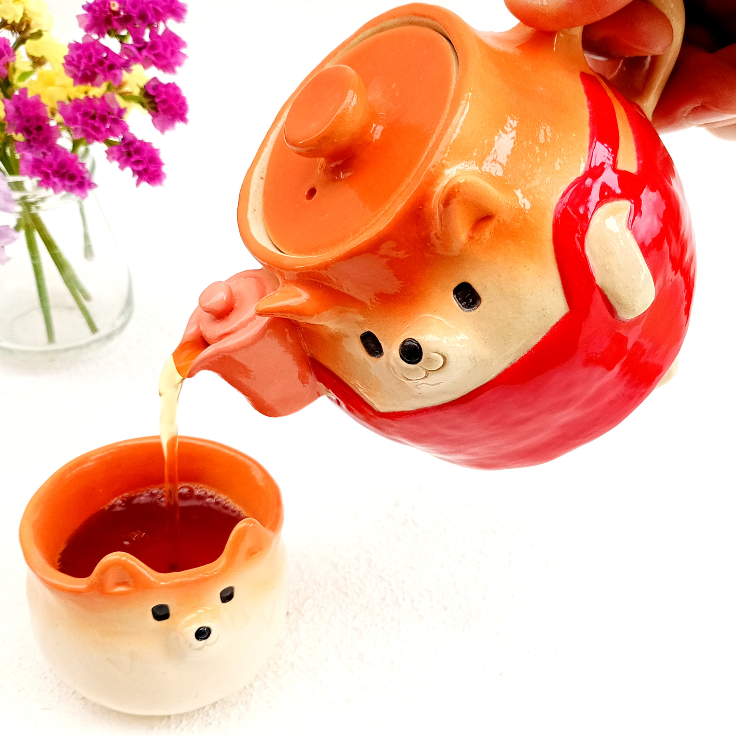 犬カフェ・ティーポット200ml　柴犬　陶器　受注製作