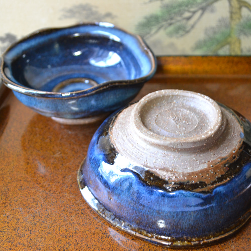 新着！】 小鉢2個セット(コスモブルー)渦巻 鉢 ☆萩焼き 陶器 お椀