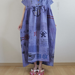 着物リメイク 手作り オレンジ 銘仙 ワンピース ワンピース