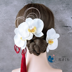 凛と咲く胡蝶蘭の髪飾り④ 結婚式 成人式 胡蝶蘭 和装 振袖 卒業式 白