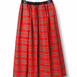 タータンチェック コットンフレアプリーツロングスカート:red フレア