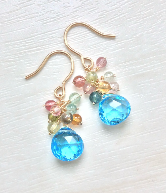 14kgf スイスブルートパーズとトルマリンのピアス ピアス（フック