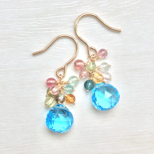 14kgf スイスブルートパーズとトルマリンのピアス ピアス（フック