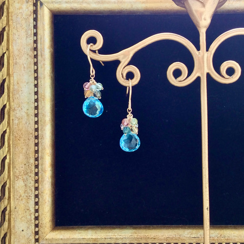 14kgf スイスブルートパーズとトルマリンのピアス ピアス（フック