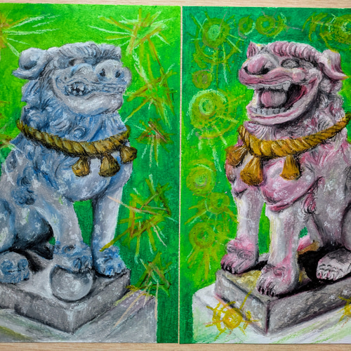 葉偉こん 木彫 楠『金剛力士像』(阿吽像) | 東京書芸館公式