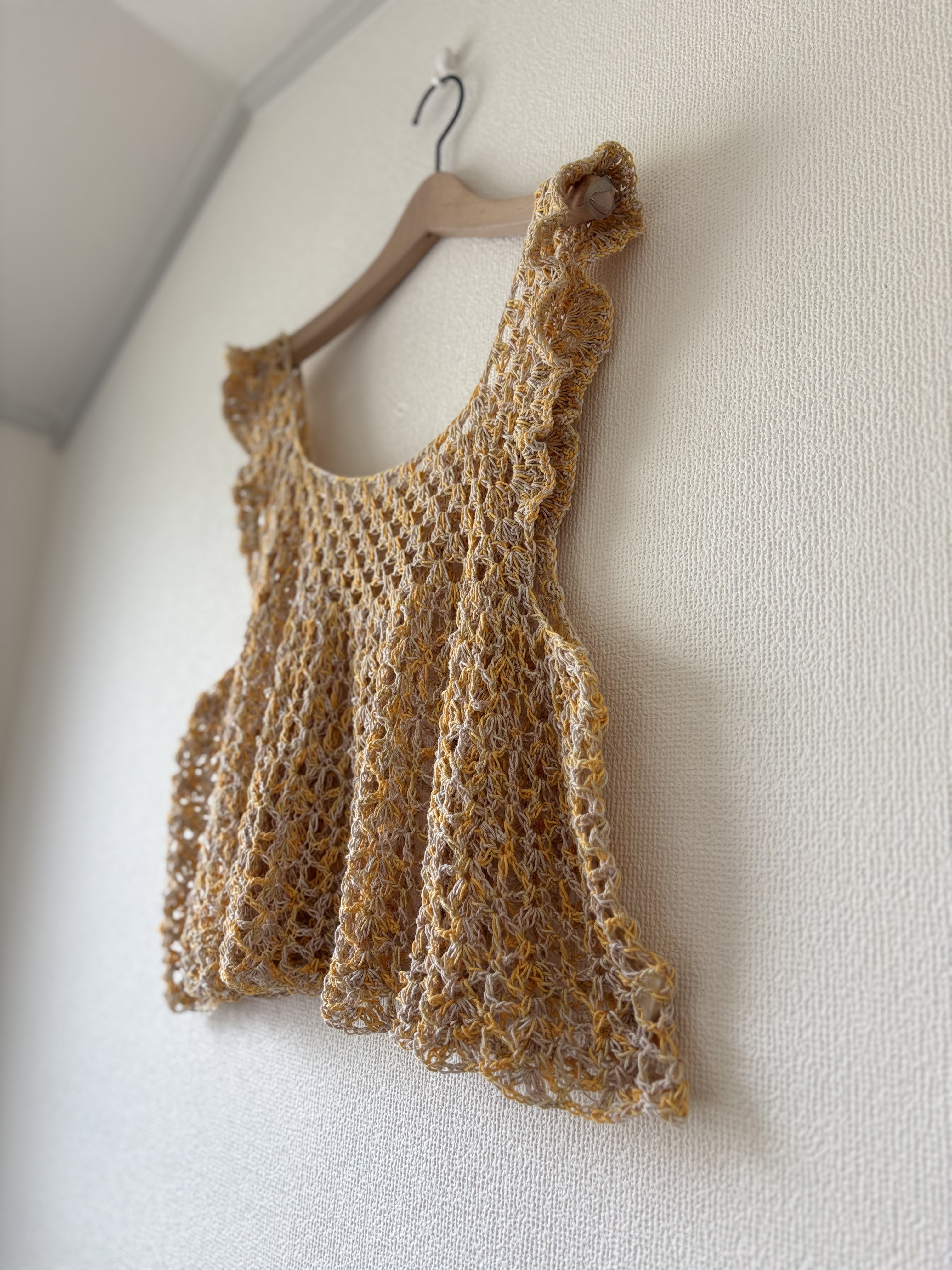☆handmade☆手編み 黄色フレアキャミソール ☆handmade☆手編み 黄色フレアキャミソール