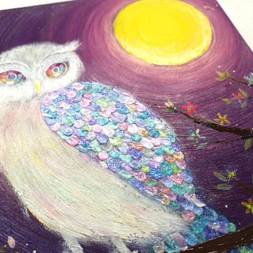風水開運絵画☆輝く満月の幸せ梟　家族　陰陽　夫婦　子供　ペアフクロウ縁結び　金 風水開運絵画☆輝く満月の幸せ梟 家族 陰陽 夫婦 子供 ペア