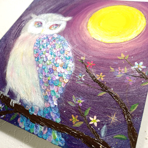 風水開運絵画＊満月光樹　煌輝虹羽白梟～星をつかむ者　大願成就　変化　金運　勉学 風水開運絵画＊満月光樹 煌輝虹羽白梟～星をつかむ者 大願成就