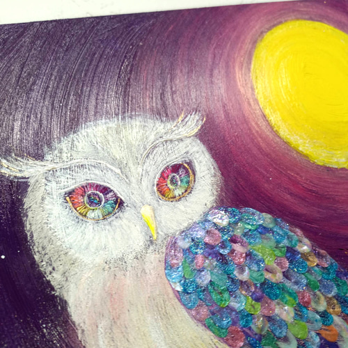 風水吉祥幸せ絵画☆奇跡の虹光梟〜幸せを呼び願いを叶える