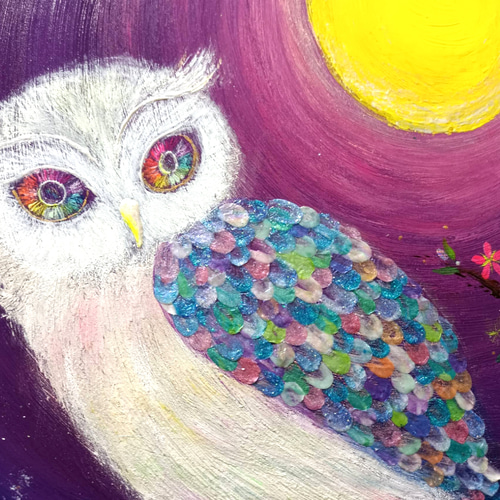 風水開運幸せ絵画☆奇跡の虹光梟〜幸せを呼び願い叶える〜フクロウ　未来　金運　合格 風水吉祥幸せ絵画☆奇跡の虹光梟〜幸せを呼び願いを叶える