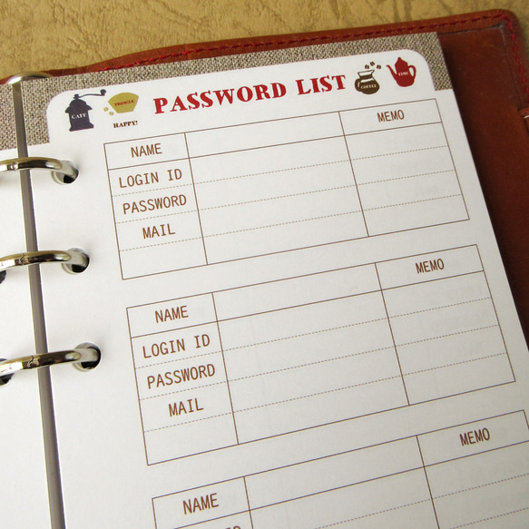 【品番：B-22】バイブルサイズ / パスワードリフィル：システム手帳リフィル 4枚目の画像