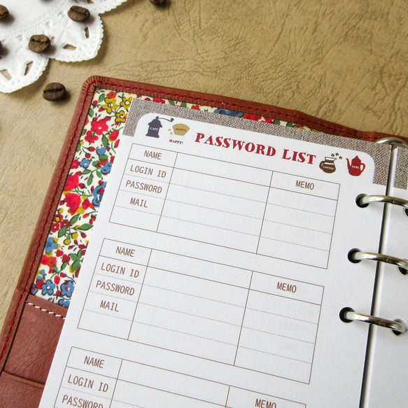 【品番：B-22】バイブルサイズ / パスワードリフィル：システム手帳リフィル 3枚目の画像