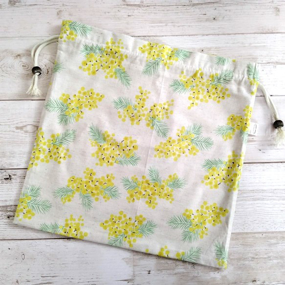 春風に舞うミモザのかごバッグ用インナー袋/Ｍサイズ 4枚目の画像