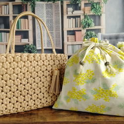 春風に舞うミモザのかごバッグ用インナー袋/Ｍサイズ 2枚目の画像