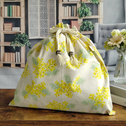 春風に舞うミモザのかごバッグ用インナー袋/Lサイズ 1枚目の画像