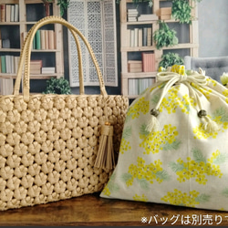 春風に舞うミモザのかごバッグ用インナー袋/Lサイズ 2枚目の画像