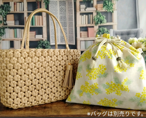 春風に舞うミモザのかごバッグ用インナー袋/Lサイズ 2枚目の画像