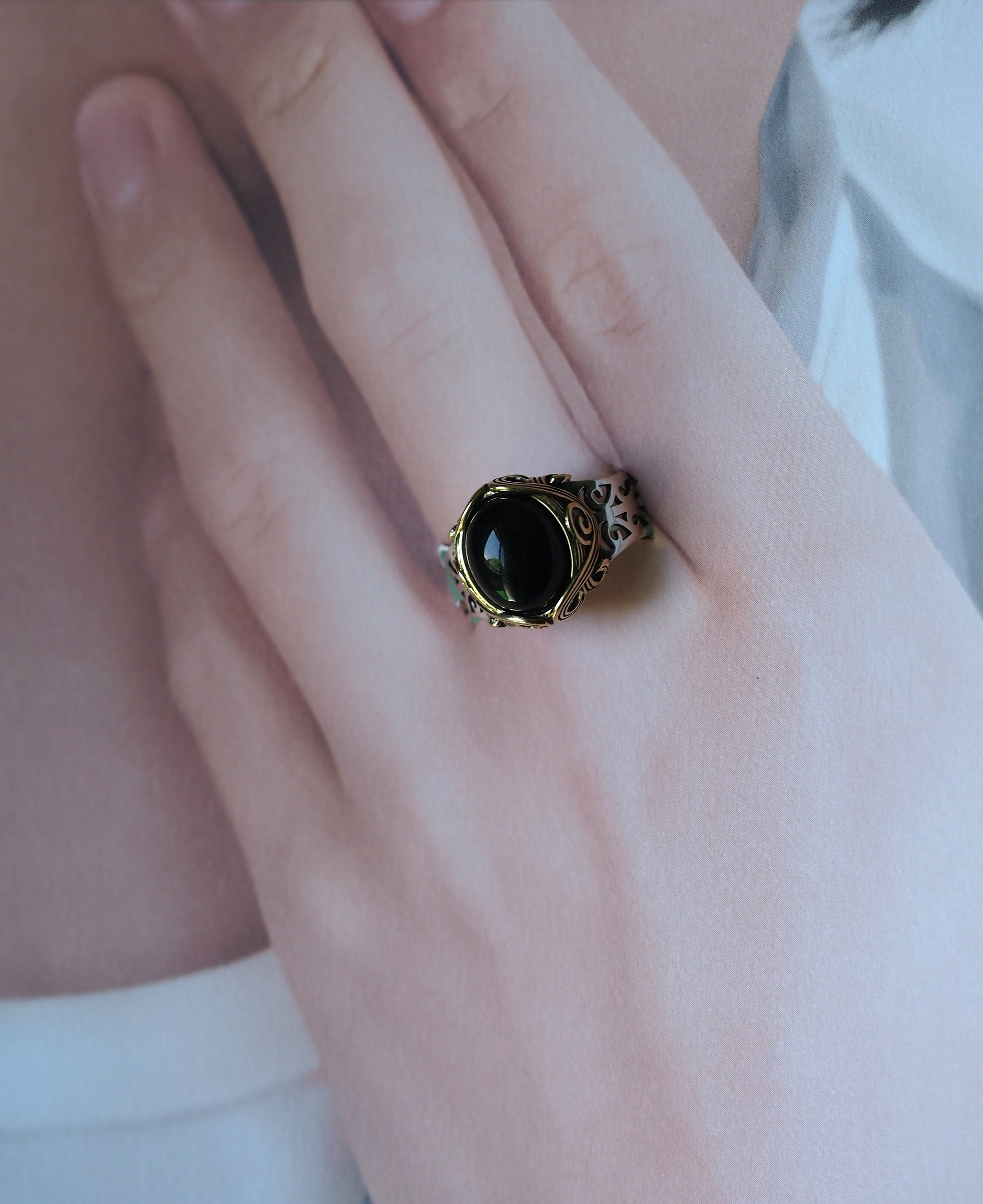 ブラックオニキス１２　S925G＆S２カラ―個性派ユニセックスリング❀