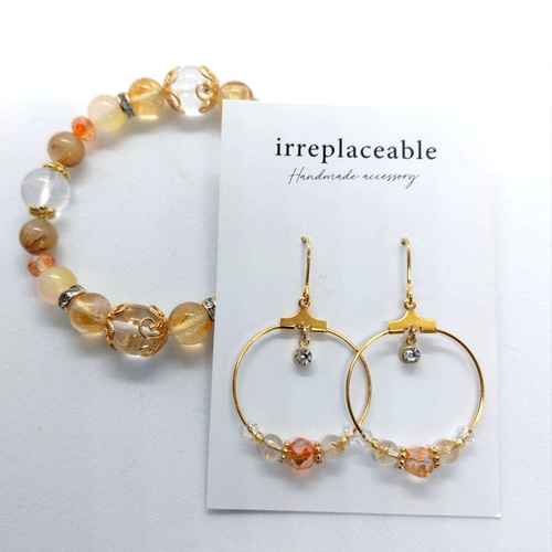 ルチルクォーツ☆天然石☆フープピアス☆ハンドメイド☆カラー