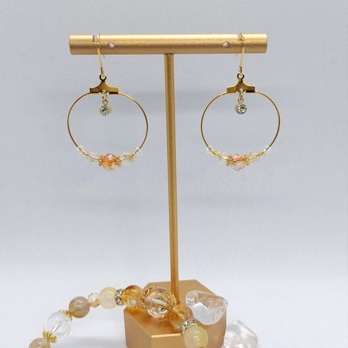 ルチルクォーツ フープピアス ゴールド ルチルクォーツ☆天然石☆フープピアス☆ハンドメイド☆カラー