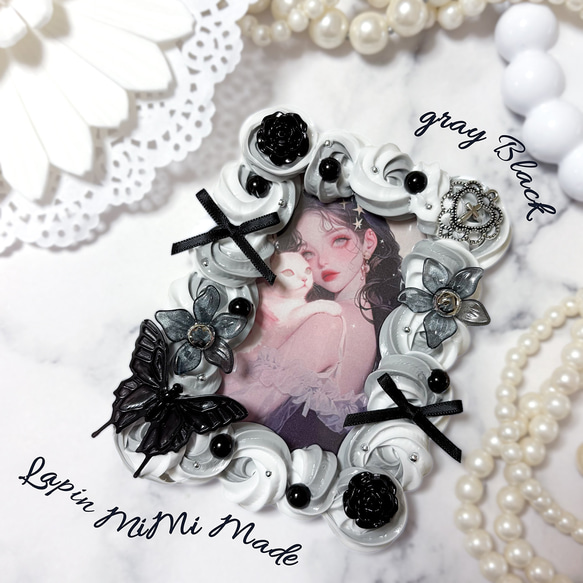 グレー 白 ホイップデコ 硬質トレカケース 黒 シルバー 花 蝶 リボン