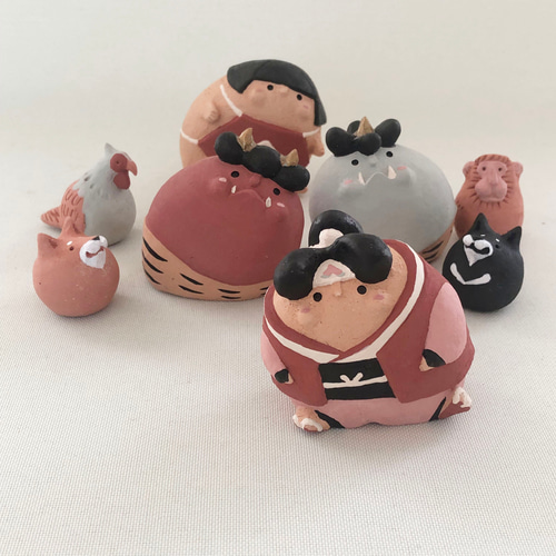 受注制作] 桃太郎さんの仲間たち(さる・とり・いぬ 素焼きの置物