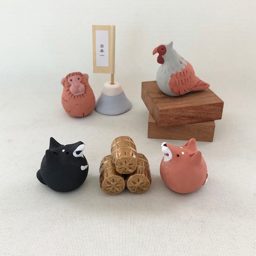 受注制作] 桃太郎さんの仲間たち(さる・とり・いぬ 素焼きの置物