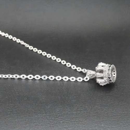 クラウンネックレス シルバー925 黒 【刻印無料】 クラウン 王冠