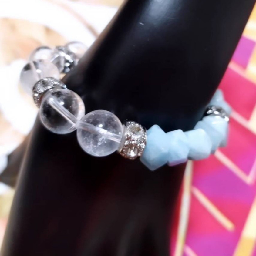 アクアマリン×水晶のブレスレット
