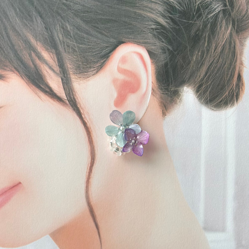 本物紫陽花ピアス・イヤリング 再販17【rie.t】本物の紫陽花 ピアス／イヤリング ピアス