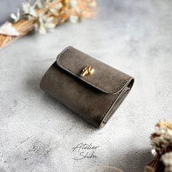 三つ折り財布 本革 ｲﾀﾘｱﾝﾚｻﾞｰ 【オコシ金具】 Gray グレー 三つ折り