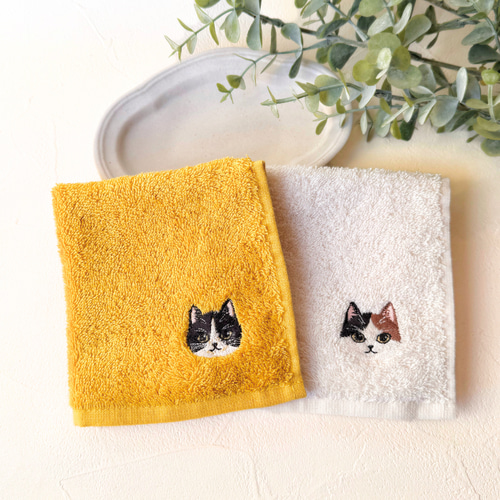 母の日 毎日連れて歩く猫】刺繍 ハンカチ オーガニックコットン 選べる