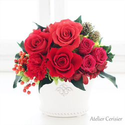 プリザーブドフラワー＜ララ＞コーラルレッド アレンジメント 赤い薔薇 カーネーション【お祝い】還暦 母の日 5枚目の画像