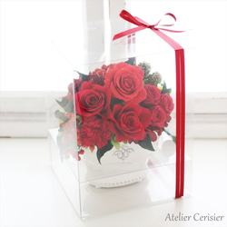 プリザーブドフラワー＜ララ＞コーラルレッド アレンジメント 赤い薔薇 カーネーション【お祝い】還暦 母の日 6枚目の画像