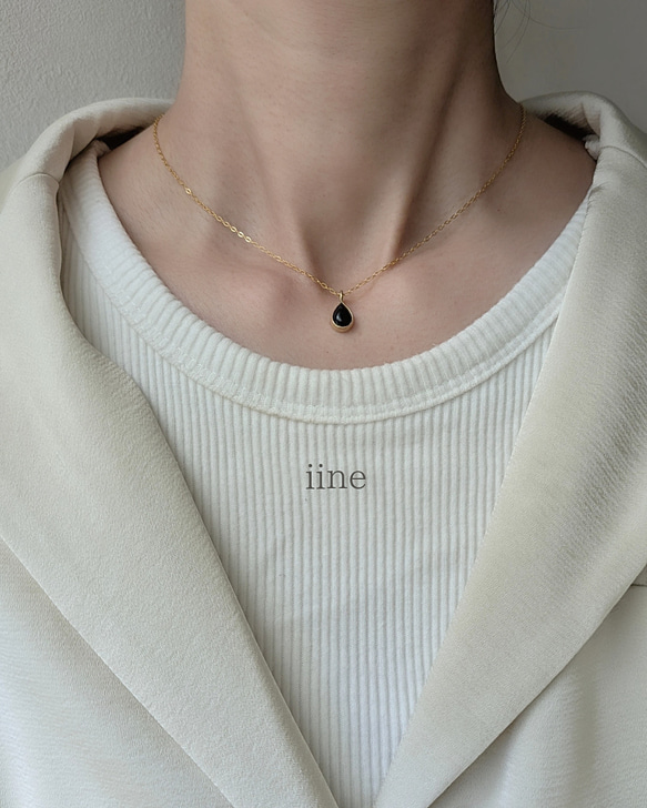 14kgf・シルバー】オニキスのしずくネックレス*上品小粒なワンポイント