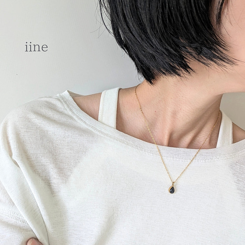 14kgf・シルバー】オニキスのしずくネックレス*上品小粒なワンポイント