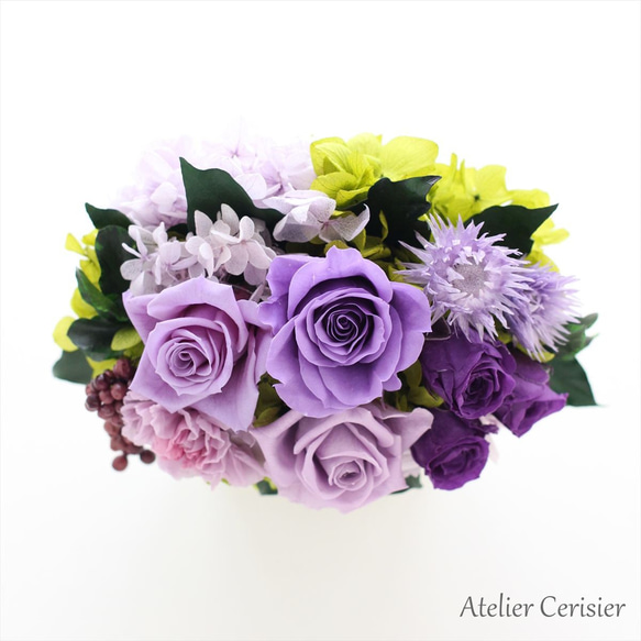 プリザーブドフラワー＜ララ＞ライトパープル アレンジメント 薄紫色の薔薇 【お祝い】古希 喜寿 4枚目の画像