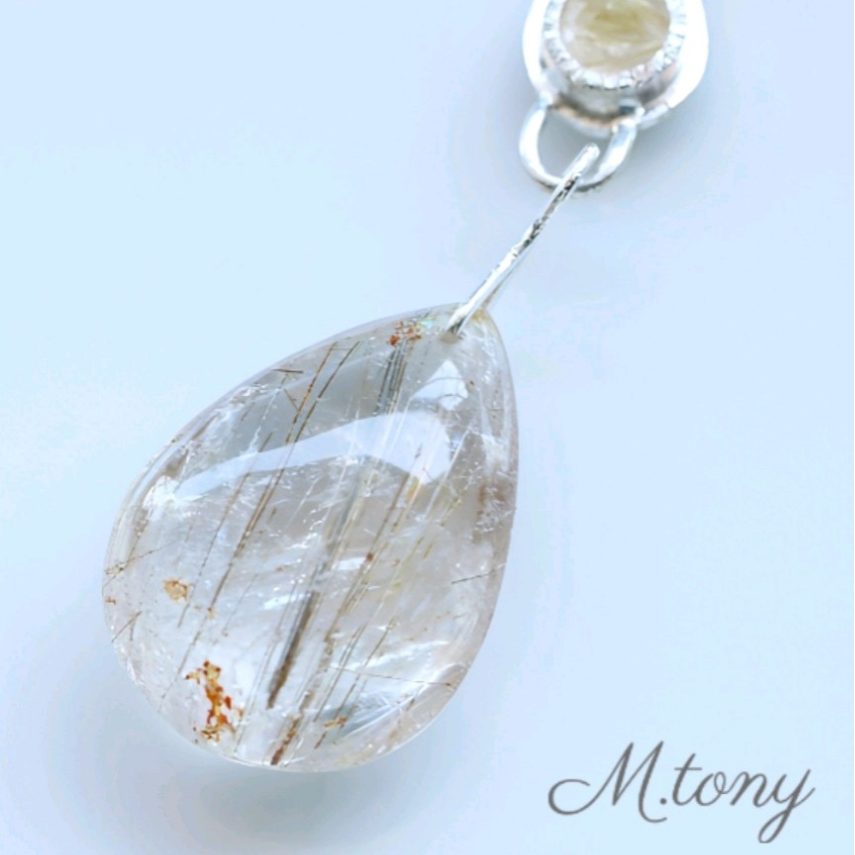 天然石 超大粒ルチルクォーツwithライモライト silver925 「再研磨&宝石の裏側」特別1点物 ペンダントトップ