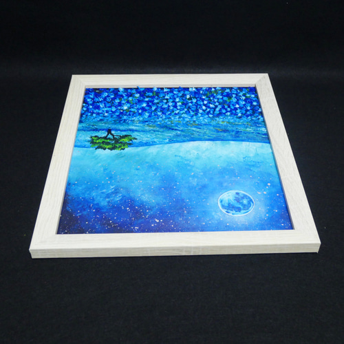 油絵 油彩 油彩画 絵 絵画 【ネモフィラと青い満月と星空】 絵画 HR