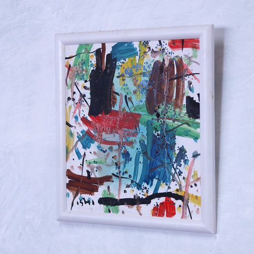 抽象画 現代アート 「彩-47」 色紙に油彩の抽象画、 その他インテリア