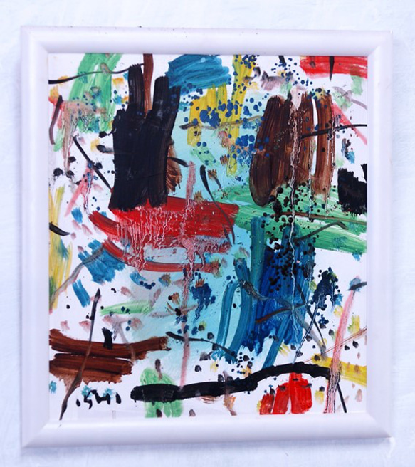 抽象画 現代アート 「彩-47」 色紙に油彩の抽象画、 その他インテリア