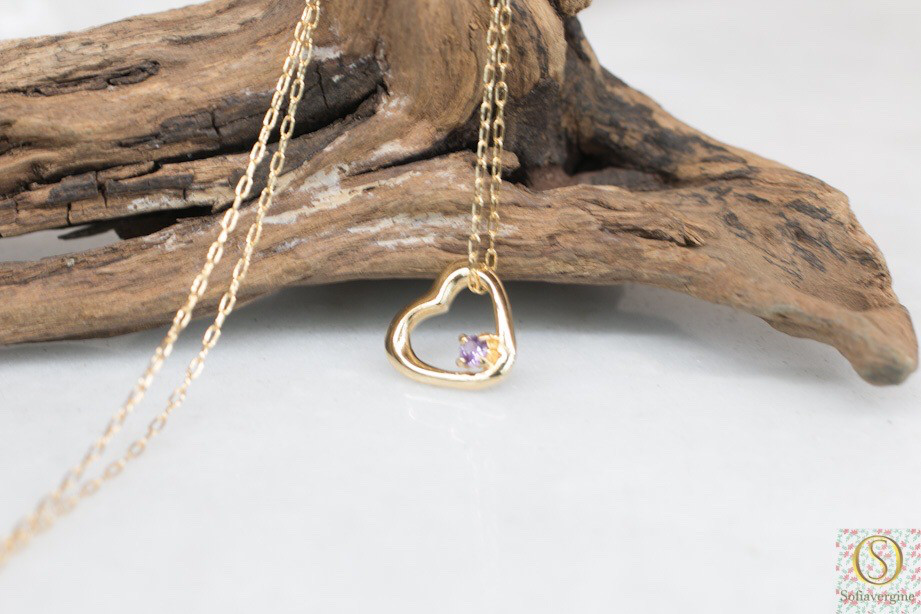 オープンハートxパープルサファイア　K18メッキ