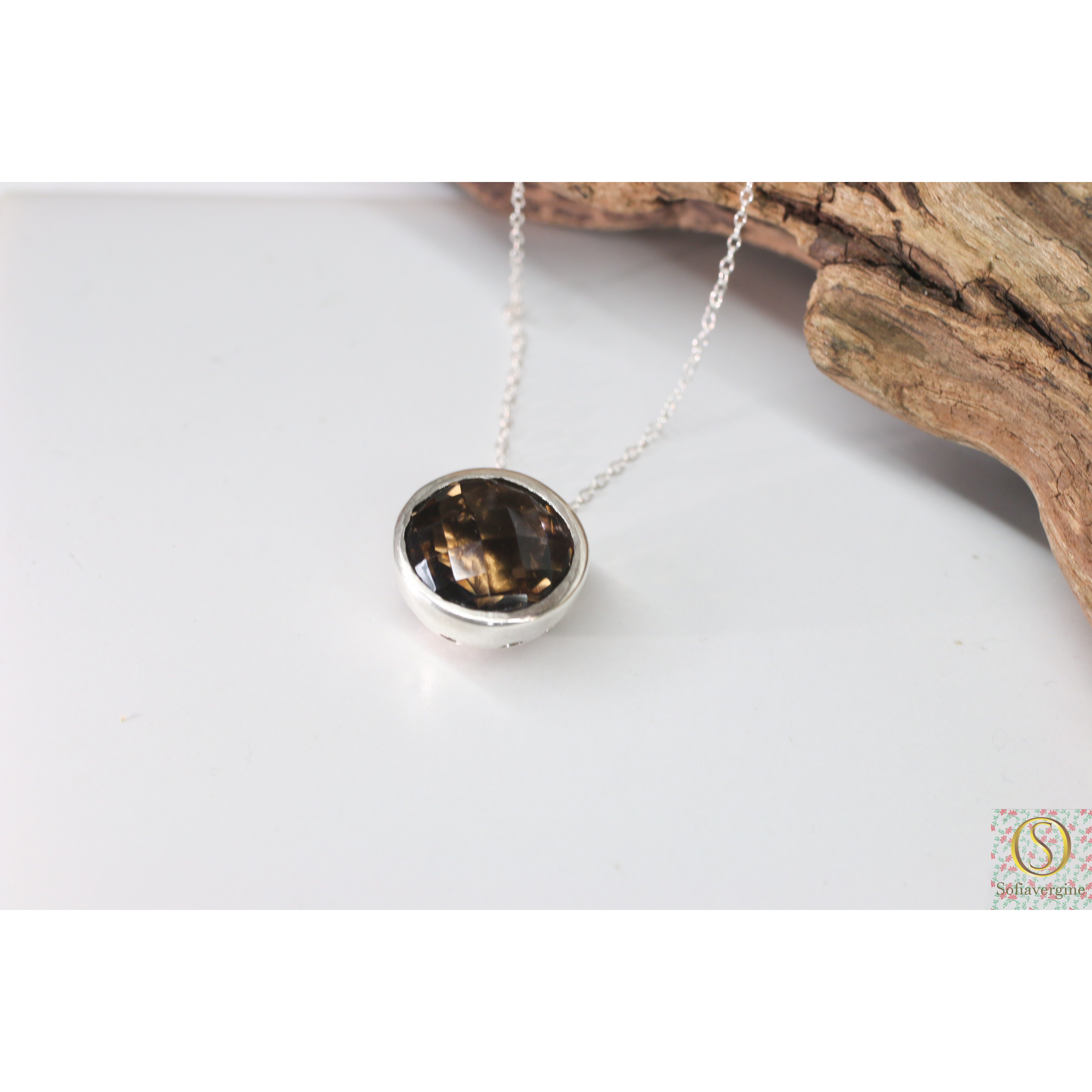MARU necklace スモーククォーツ　14mm シルバー