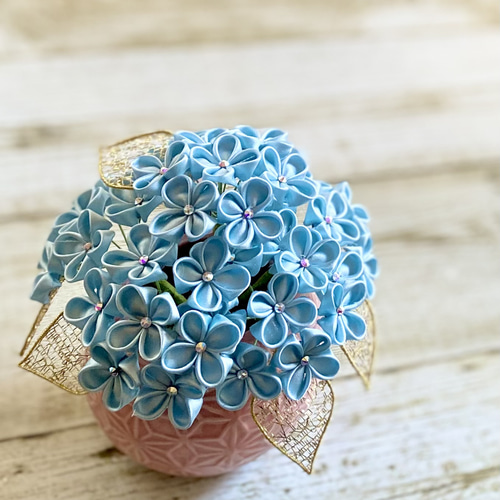 5・6月限定】つまみ細工テーブルフラワー 紫陽花 シャンパーニュブルー