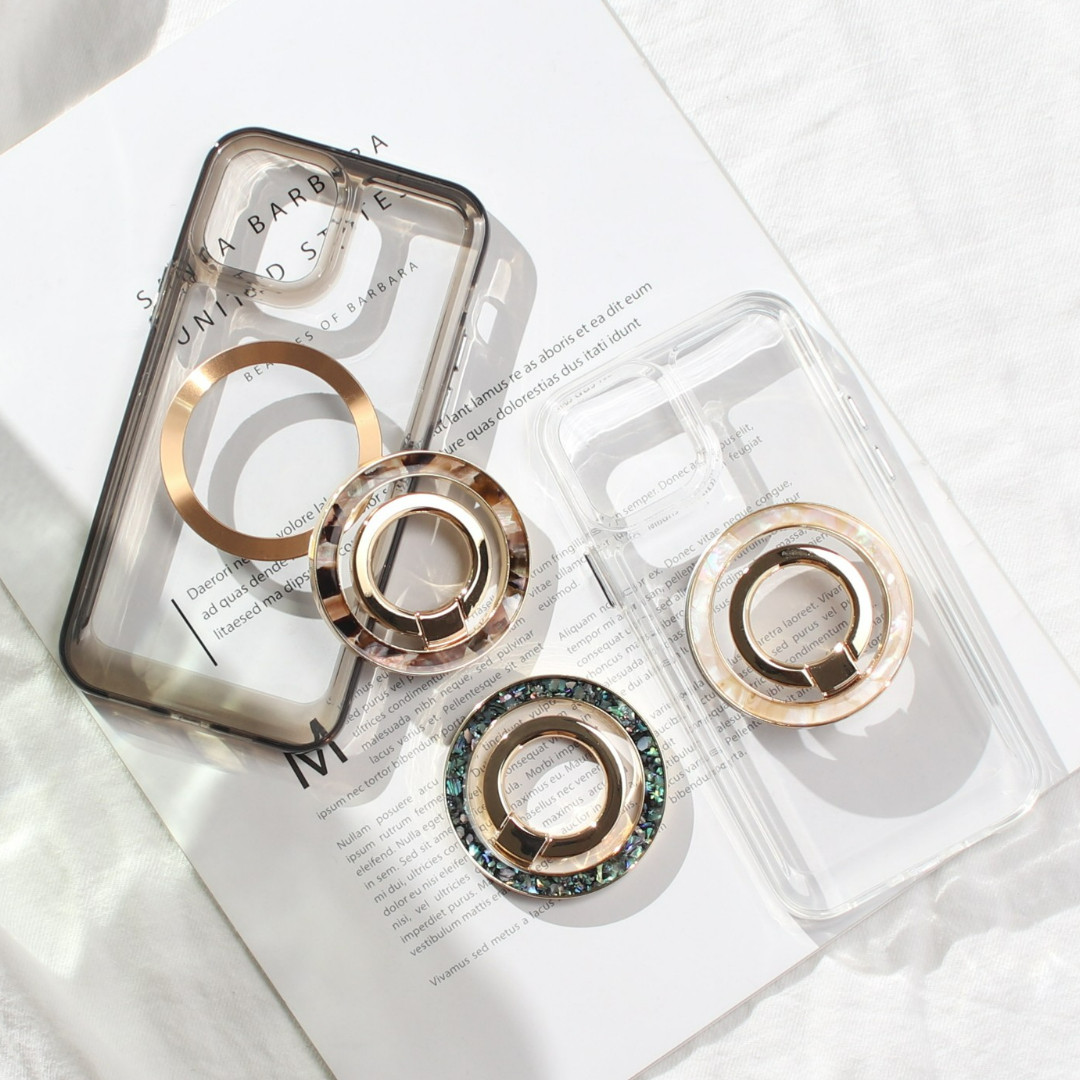 iPhoneケース クリア マグセーフ リング付き マグネット 大人かわいい 韓国 スマホケース べっ甲 メタリック