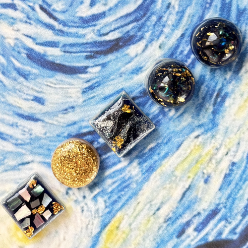 星月夜モチーフ】ゴッホ 螺鈿 美濃焼 ピアス イヤリング｜夜空デザイン