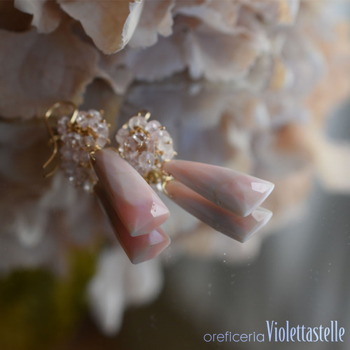 14kgf ピンクオパールのピアスwithモルガナイト02 ピアス（フック